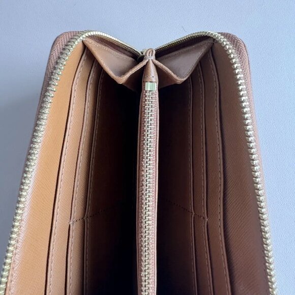 Tory Burch Continental Zip Around Wallet | Brown Brushed Saffiano Leather - Picture 4 of 5